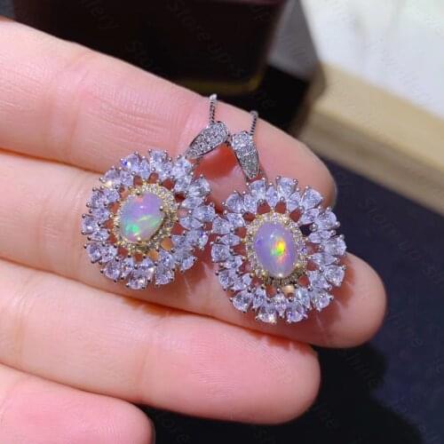 Boutique Jewelry 925 Sterling Silver Inlaid Natural Opal Necklace Womens Pendant Supports Inspection Popular