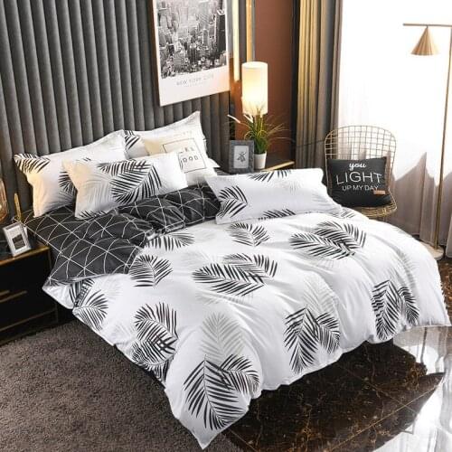 Home Textile Palm Frond White Gray Bedding Set Soft Duvet Cover Pillowcase Bed Sheet Linens for Children Adult Bedclothes 3/4Pcs