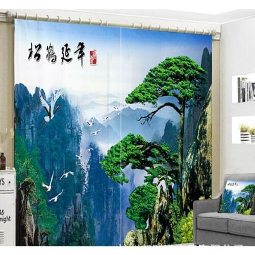 Red-crowned crane 3D Landscape painting Window Curtains living room office Bedroom decorate 3D Cortina Drapes Rideaux pillowcase