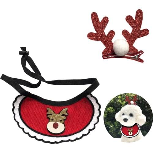 Creative Christmas Pet Bandana Fashion Cute Dog Bandana Bib Pet Bib With Dog Hair Clip Set Pet Supplies Party Dress Up