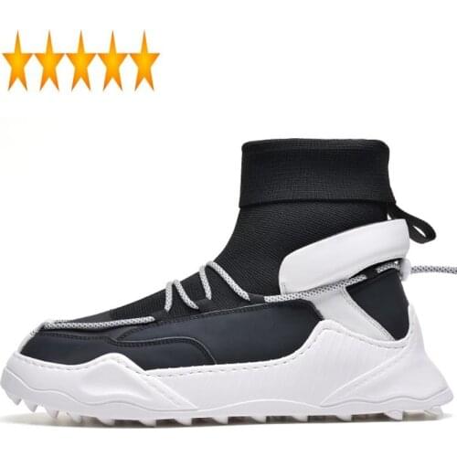 Mens Stretch Socks Spring Autumn Casual High Top Shoes Mixed Colors Round Toe Lace Up Male Thick Bottom Sneakers