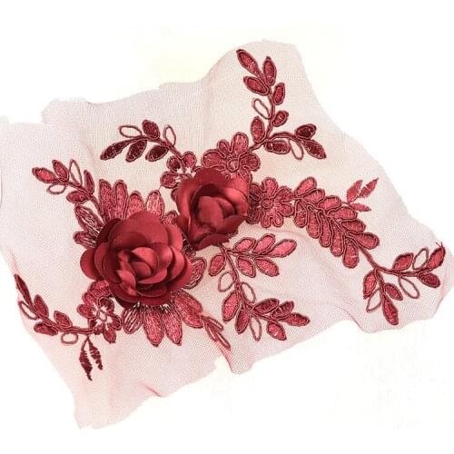 4Pcs 15*25cm 3D off white/red/rose red/orange/navy blue/pink lace Applique Embroider Wedding Dress Headwear Accessories A774