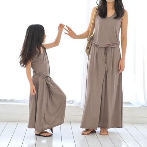 Summer Fashion Mother Daughter Mom Baby Girl Dresses Clothes 2021 Parent-child Solid Long Dress Family Matching Outfits