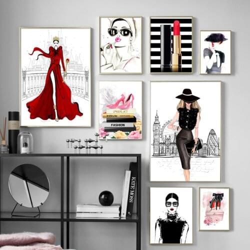 Fashion Book Girl High Heels Lipstick Wall Art Canvas Painting Nordic Posters And Prints Wall Pictures For Living Room Decor
