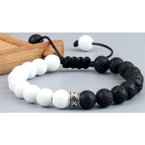 Trendy White Men Beads Bracelet Handmade Natural Tiger Eye Lava Stone Onyx Strand Adjustable Bracelets Women Yoga Energy Jewelry