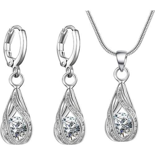 Fancy Clear AAA Cubic Zircon Bridal Wedding Gift Waterdrop Necklace Set Sexy Luxury Hollow Zircon Sets Fine Jewelry