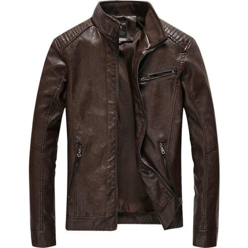 2019 New Arrival PU Leather Jacket Men Autumn Stand Collar Zipper Fashion Men Coat Casual Dress Leather Jacket