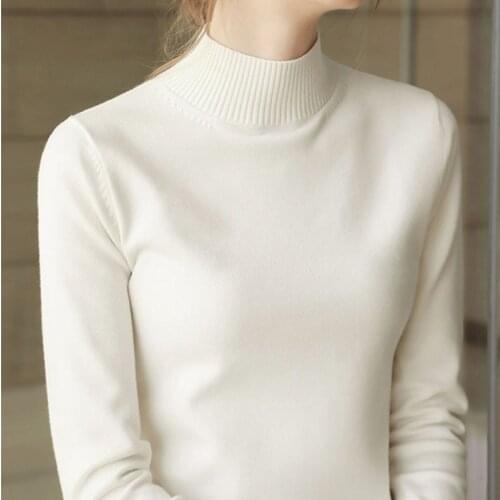 Autumn And Winter New Women Semi High Neck Long Sleeve Solid Color Sweater Knitted Bottom Coat For Lady Sweater