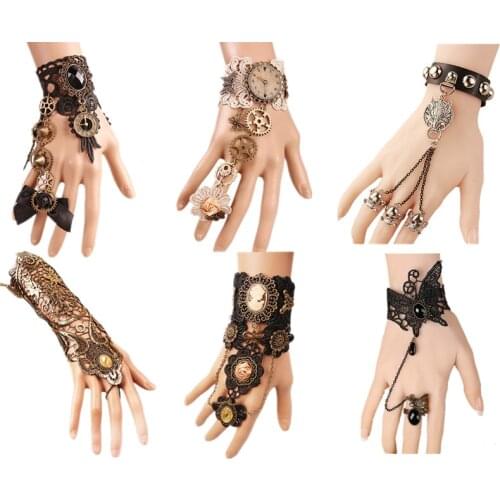 New Fashion Women Victorian Steampunk Gloves Wrist Cuff Gear Girls Vintage Bracelets Costume Jewelry Accessories Lace Handwear