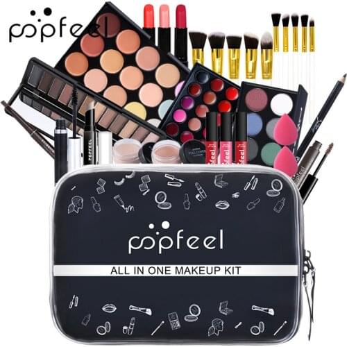POPFEEL ALL IN ONE KIT03B Professional Cosmetics Eyeshadow Palette Lipstick Lipgloss Brush Kit Makeup Set