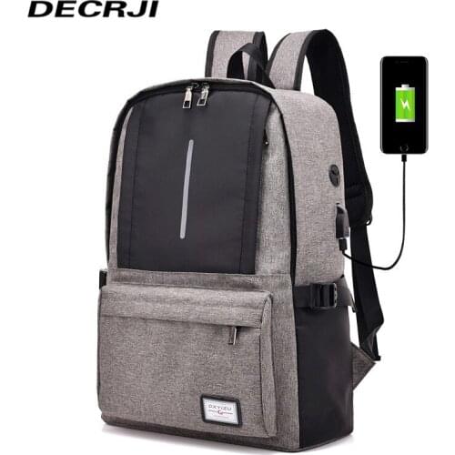DECRJI Casual Backpack Schoolbag Unisex Laptop Bags For Men Backpack USB Charge Mochila Escolar Women School Bag Rucksack 2020