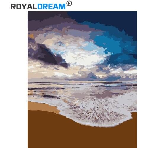 ROYALDREAM Rosy Clouds Beach Painting By Numbers Handpainted Canvas Painting Home Wall Art Picture For Living Room Unique Gift