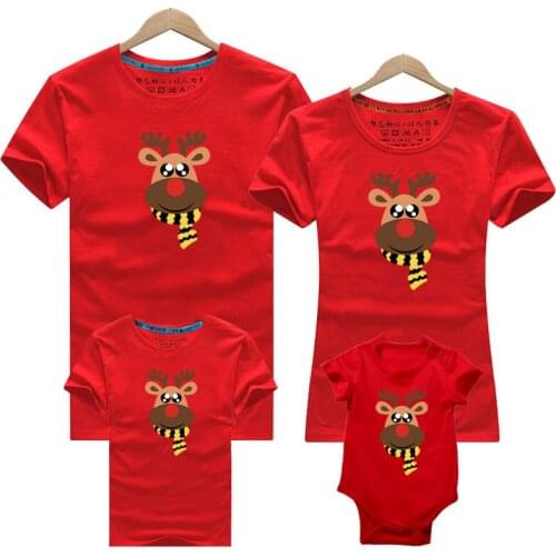 Merry Christmas Family Shirts Family Christmas T-Shirts Deer Print Mommy and Me T-Shirt Family Matching Christmas Clothes Wear