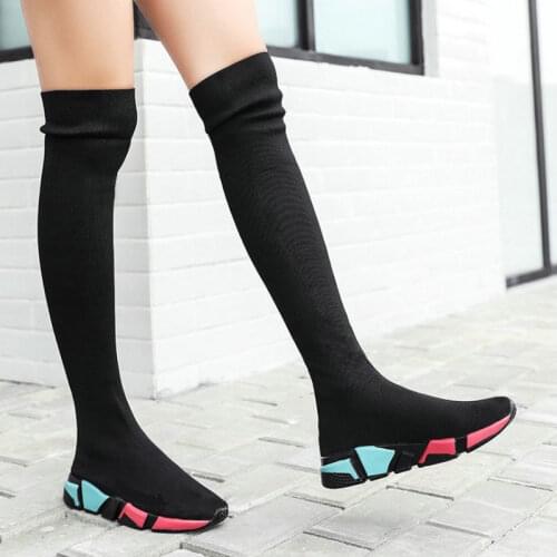 Over The Knee Boots Women Socks Black Boots Winter 2021 Long Thigh High Slim Knitting Boots Sneakers Platform Designer Shoes
