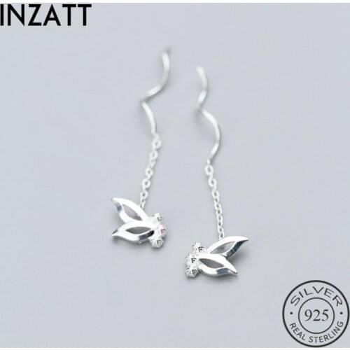 INZATT Trendy Authentic 925 Sterling Silver Dangle Drop Earrings butterfly Tassel Twist Stick Bar For Elegant Women Fine Jewelry
