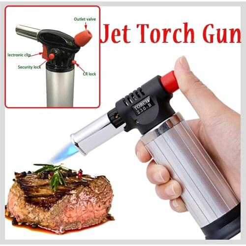 Outdoor Camping Jet Torch Gun Lighter Welding Butane Burner Flame Portable Kitchen Baking Barbecue Camping Equipment Accessories