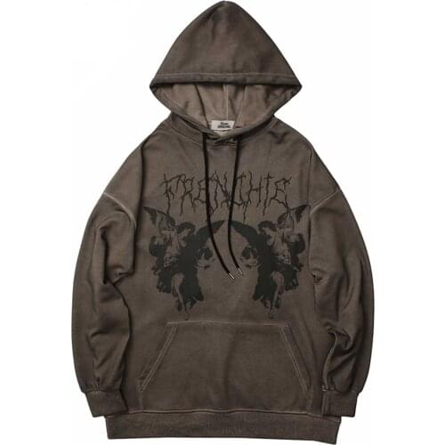 IMCUTE Y2K Hooded Long Sleeve Sweater Mens/Female Angel Print Drawstring Pocket Sweater Autumn Thin Casual Sports Sweatshirt