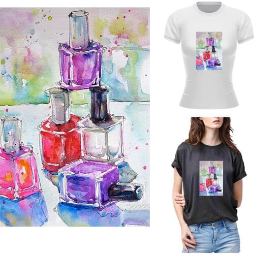 Iron On Patches For Clothing Nail Polish Moden Art Thermal Stickers On Clothes Bags Heat Transfer Patch Diy Women Girls T-Shirt