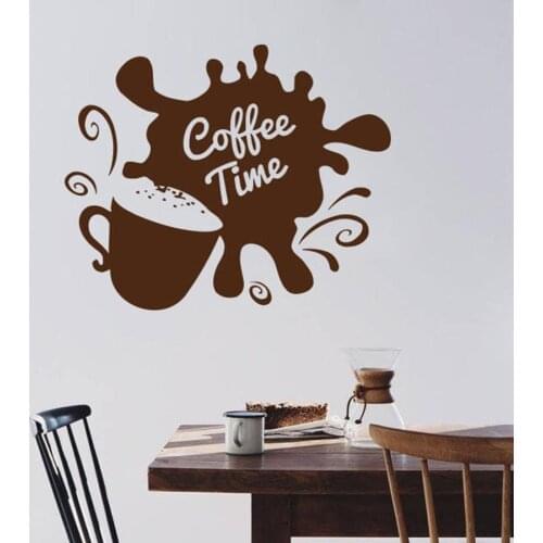 Time to Coffee Wall Decal Coffee Cup Beans Cafe Kitchen Restaurant Sticker Decor Vinyl Wall Stickers Window Art Mural S401