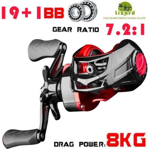 Lizard 7.2:1 19+1BB 8KG Max Drag Reinforced Reel Fishing Baitcasting Reel High Speed Fishing Reel Left Right Hand Reel