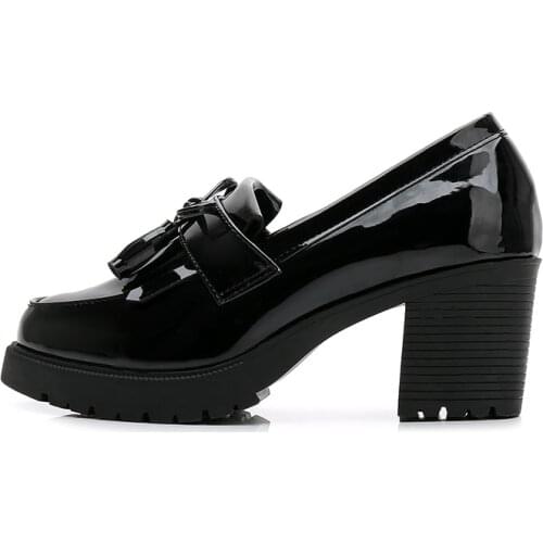 2020 Women Leather Shoes Spring Autumn New British Wind High-heeled Small Thick With Single Shoes Waterproof Platform