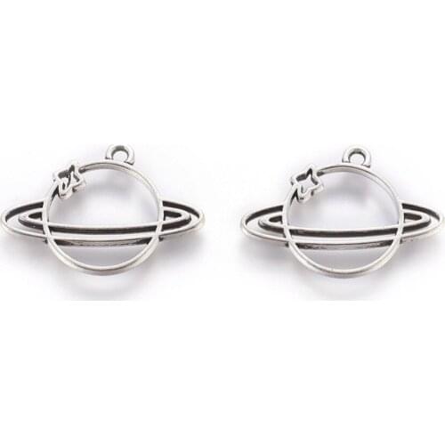 10pcs Tibetan Zinc Alloy Planet Pendants Silver Color for DIY Earrings Necklace Charms Jewelry Making 19*26.5*1.5mm Hole 1.5mm