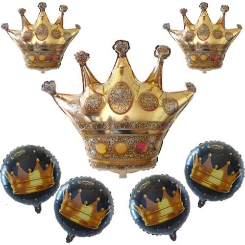 5pcs 18inch gold crown black balloons Happy birthday Party Decoration wedding Balloon holiday Aluminum Inflatable Foil Balloon