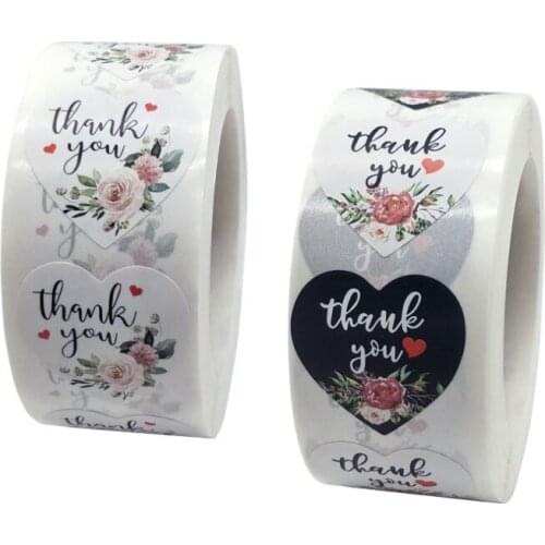 500pcs/Roll Rolled floral heart shaped thank you seal labels stickers scrapbooking for Package stationery sticker