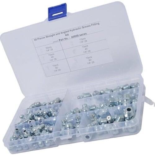 80pcs 1/4'' 1/8'' Hydraulic Grease Zerk Fitting SAE Kit for Machinery, Automobile, Bearing Seat, Joint, Marine Equipment
