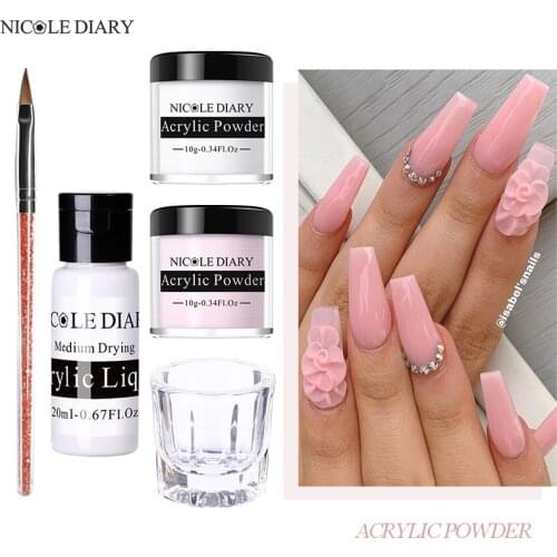 NICOLE DIARY Acrylic Powder For Nail Polish Nail Art Decorations Crystal Set Extension Carved Flower Powder for Nails