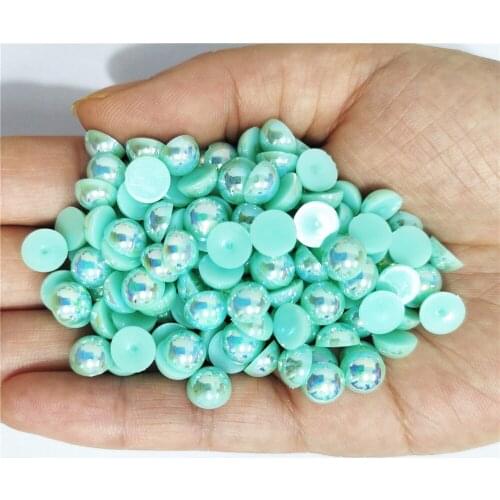Lake blue AB Half Round Pearl Rhinestone Crystal Non Hotfix Flat Back Rhinestones Trim Accessories for Nail Art Rhinestones