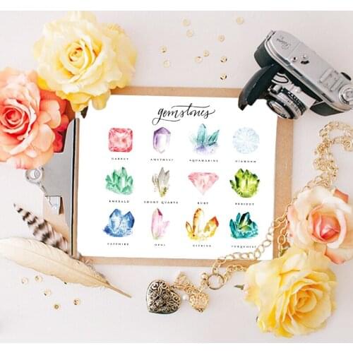 Watercolor Gemstone Art Canvas Painting Wall Pictures Jewel Wisdom Canvas Art Prints And Poster Home Room Decoration