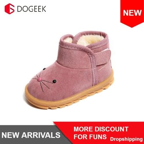 DOGEEK Girls Boots Baby Boys Cotton Shoes Winter Children Plush Velvet Short Boots Kids Baby Warming Shoes Kitten Snow Boots