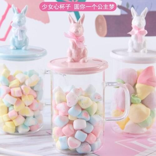 Breakfast Cup Coffee Cup with Lid Spoon Cute Rabbit Glass Girl Couple Cup Candy box Valentines Day Gift Funny Coffee Cups
