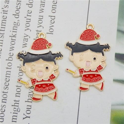 Julie Wang 3PCS Enamel Red Little Girl Charms Alloy Gold Tone Child Necklace Bracelet Earrings Jewelry Making Accessory