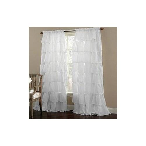 2 pcs European Ruffle Flash Curtain Mesh Curtains Princess Room Curtain Bedroom Curtain Can Be Customized white living room