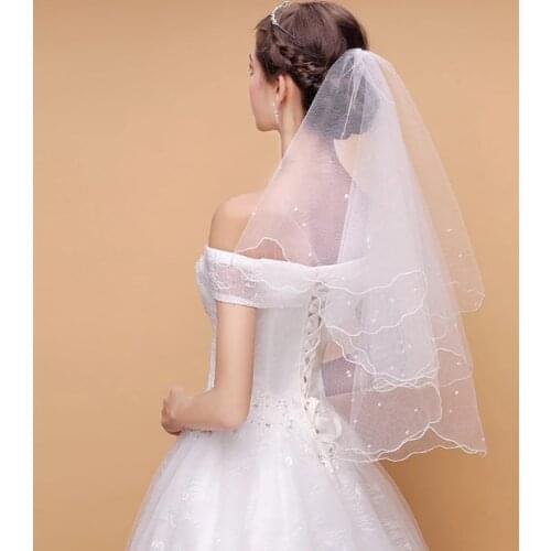 Bridal Veil Pearl Wedding Dress Veil Layers Tulle Ribbon Edge Bridal Veils Women Accessories