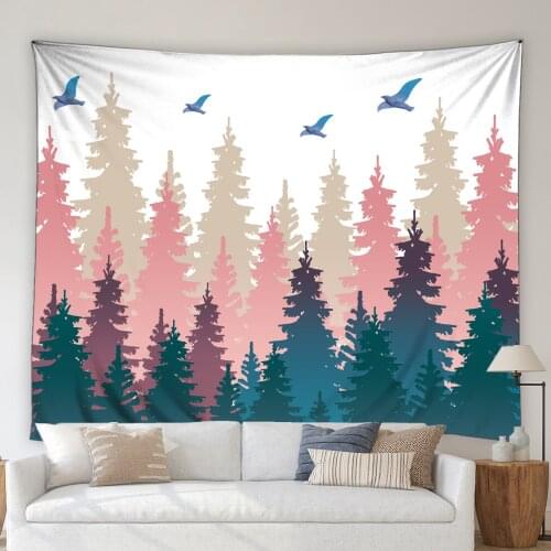 Plants Tapestry Watercolor Green Blue Pink Trees Bird Simple Living Room Bedroom Wall Hanging Blanket Mural Bedspread Picnic Mat