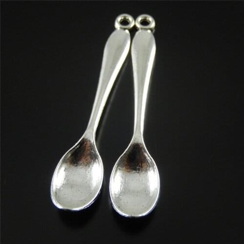 GraceAngie 10pcs Antiqued Silver Color Vintage Alloy Cute Kitchen Spoon Pendant Charms Jewelry Findings Necklace Accessories