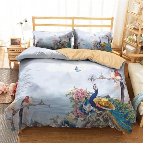 A Bedding Set 3D Printed Duvet Cover Bed Set Peacock Home Textiles for Adults Bedclothes with Pillowcase #KQ09