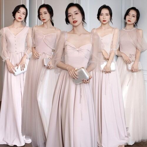 Beauty Emily Sexy Pink V Neck Satin Bridesmaid Dress 2020 Charming Lace Button Simple A Line Wedding Party Dresses with Sashes