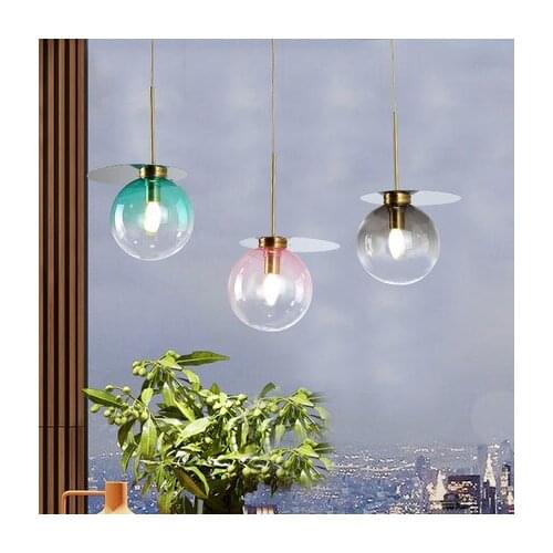Nordic creative gradient glass ball chandelier Restaurant Bar bedroom modern art color LED single head glass chandelier
