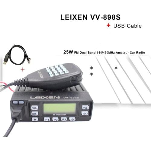 LEIXEN VV-898S Mini Car Moblie radioDual band 144/430MHz Mobile Transceiver Amateur Ham Radio + USB Programming Cable