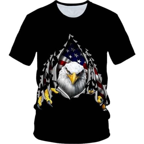 2020 Summer Children Black T-shirt Kids Funny Animal Flying Eagle USA Flag Printed T shirt Boys Girls Harajuku Tshirts Clothes