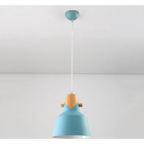 Ocean Blue Metal Wood Shade Single Bulb Chandelier Korea Ceiling Hang Lamp Hanging Lamp lamparas de techo colgante