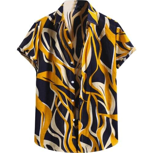 2021 Fashion Men Cotton Linen Hawaiian Shirt Print Short Sleeve Button Shirt Mens Vintage Clothes Blouse Top Chemise Homme