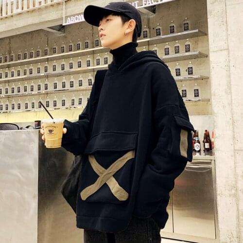 2020 New Fashion Thicken Men Cargo Style Hoodies Casual Fleece Male Pullover Hooded Sweatshirt Streetwear Loose