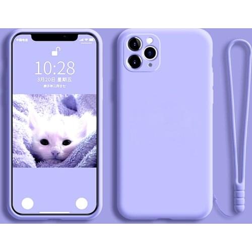 Soft Liquid Silicone Soft Case For iPhone 12 11 Pro Max X R S XS XR 7 8 Plus iPhone11 iPhone12 12Pro 11Pro Phone Full Cover Rope