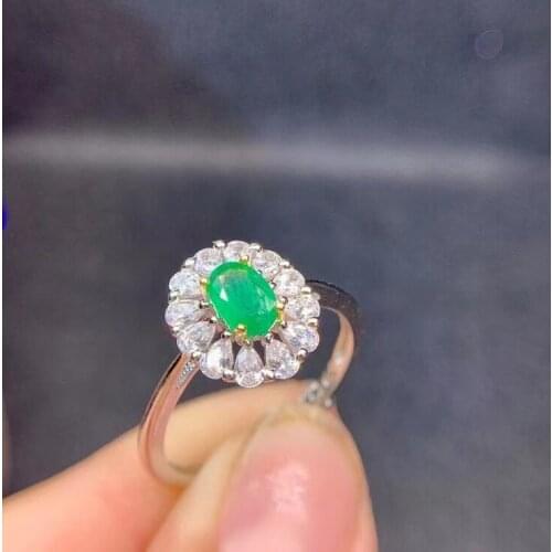 Natural green Emerald Ring Natural gemstone ring S925 silver lovely round Sun flower women girl gift wedding party fine Jewelry