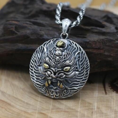 NEW 100% 925 Silver Power Pixiu Pendant Vintage Sterling Man Pendant Good Luck Powerful Pendant